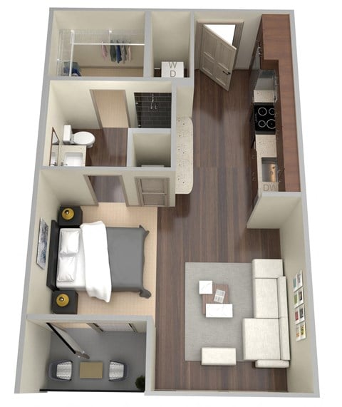 Floor plan for studio, 1 bath, 482 sqft